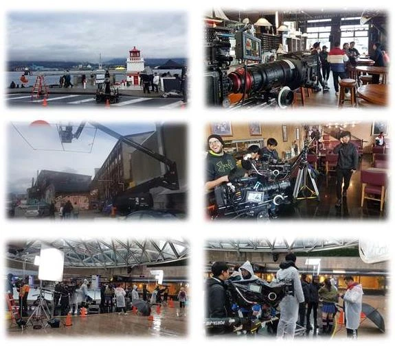 Historical behind-the-scenes montage from the Canadian production of Always With You, showing cameras, lighting and crew
