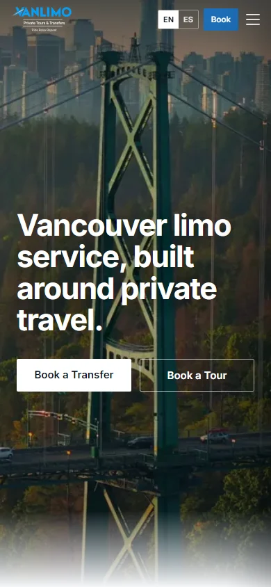 VanLimo website designed by Focus Media: Mobile: choose a service and continue
