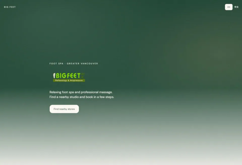 Big Feet online booking location selector on desktop