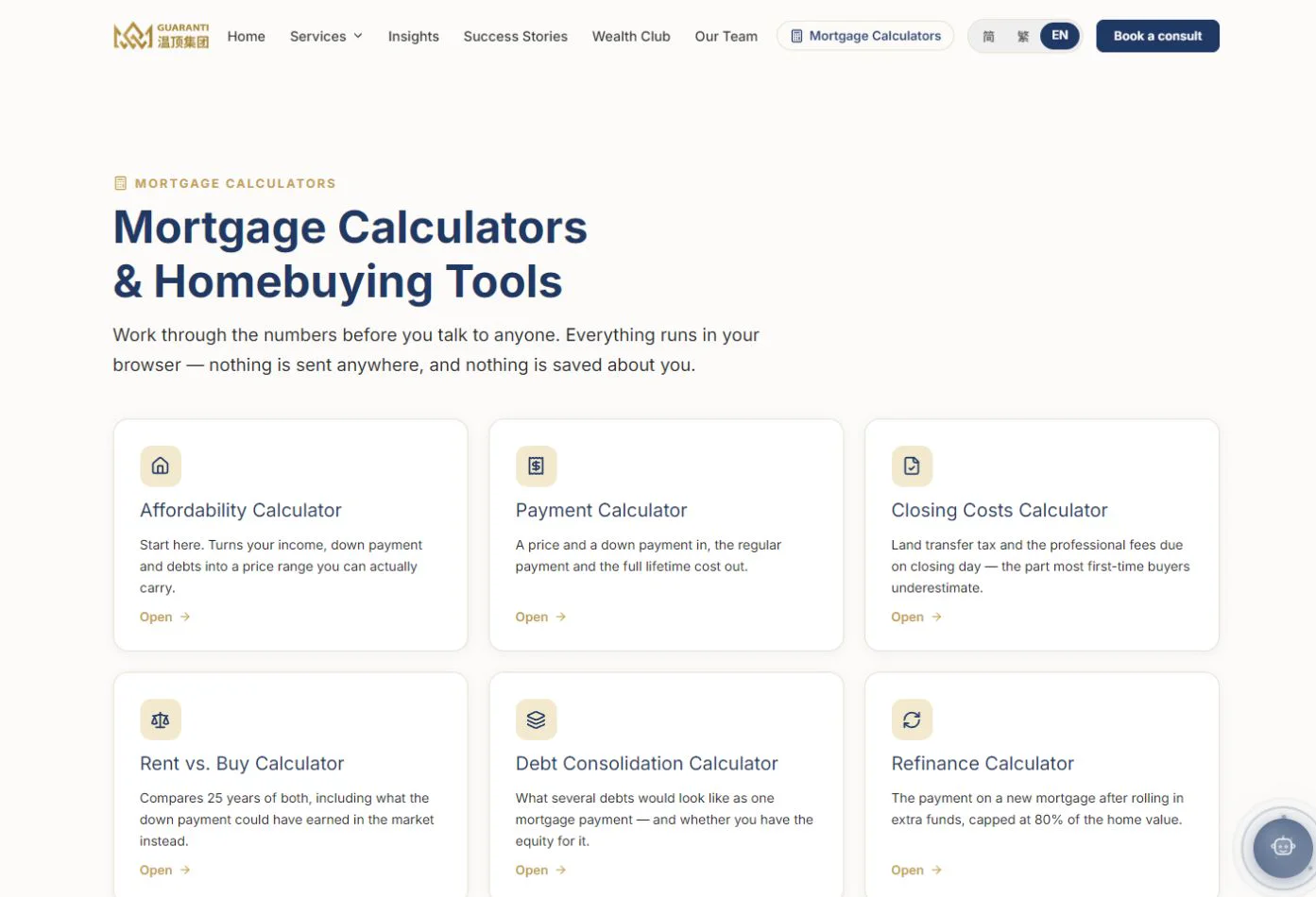 Guaranti mortgage calculators and homebuying tools page