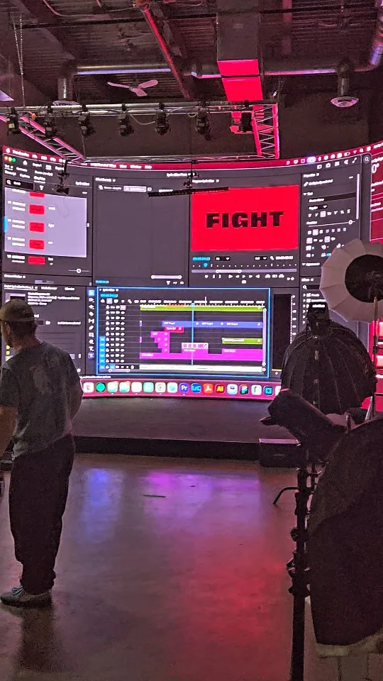 Upperland Studio LED virtual-production set with film crew