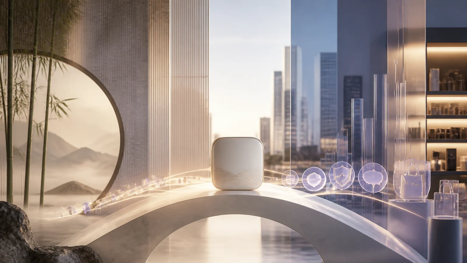 A brand product crossing a bridge into local search, trust and retail signals in North America