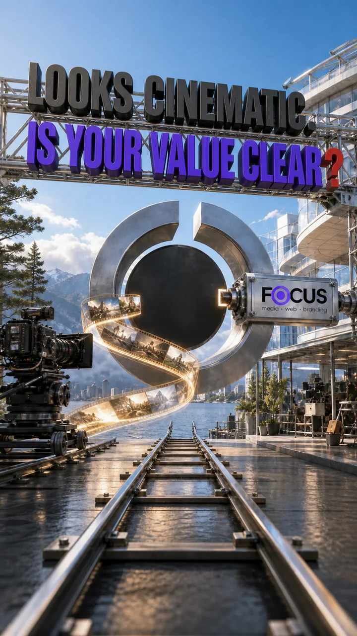 Focus Media cinematic production team operating a virtual studio and multi-camera business film workflow