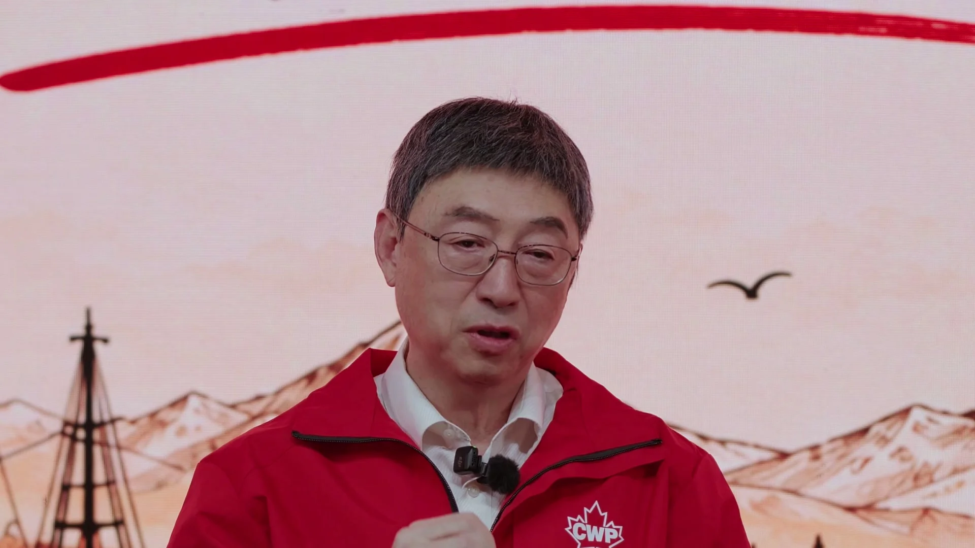 Close-up of Lawrence Chen speaking during the CanWest live dialogue